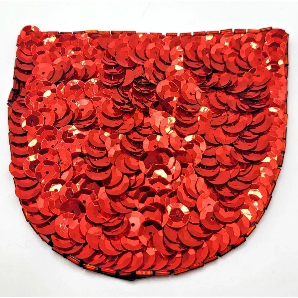 Vintage Red Sequin Epaulet Patch Beaded Edges 4in